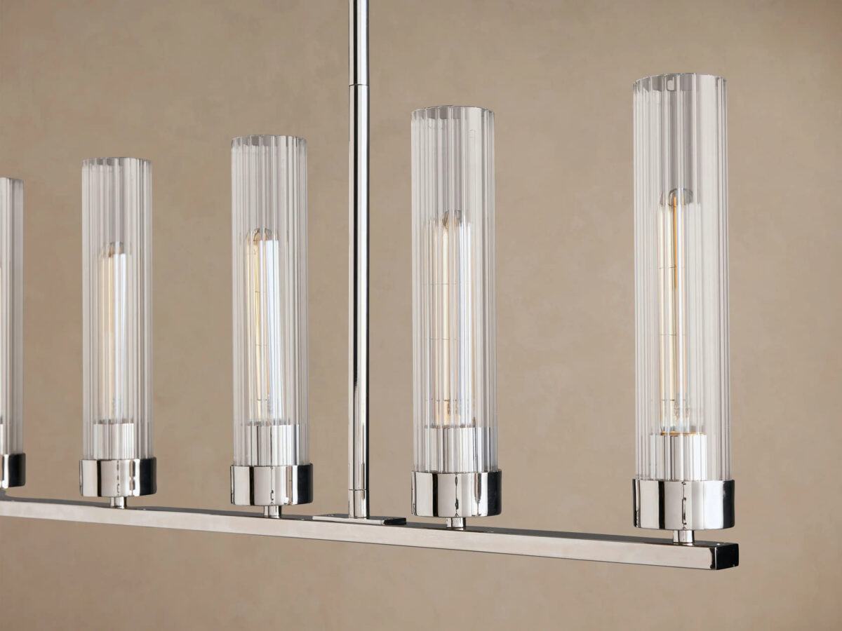 GV Nickel Chandelier with Linear Ribbed Glass Shades - Image 11
