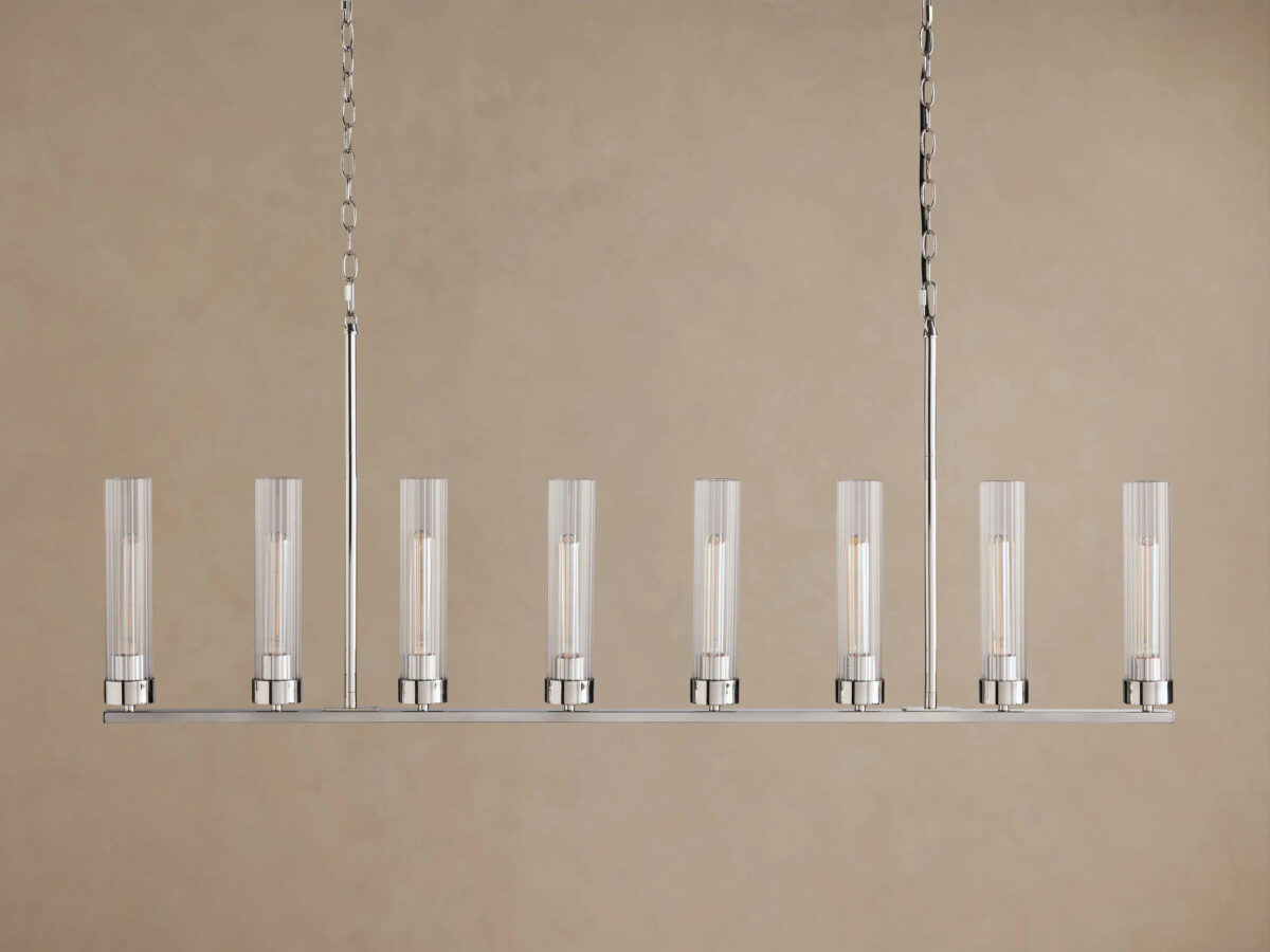 GV Nickel Chandelier with Linear Ribbed Glass Shades - Image 10