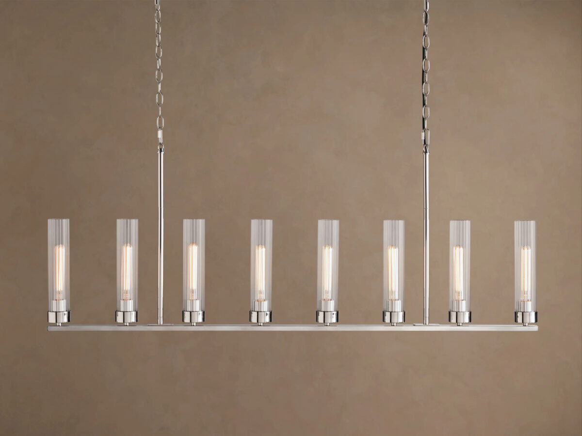 GV Nickel Chandelier with Linear Ribbed Glass Shades - Image 9