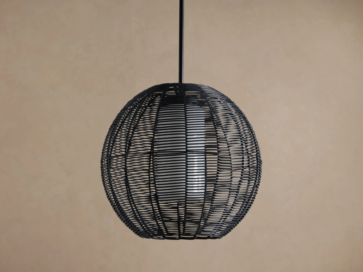 GV Wicker Globe Pendant Outdoor Black Light - Image 2