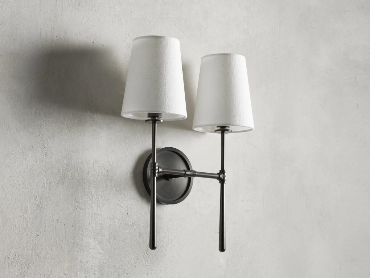 GV Bronze Modern Sconce with Linen Shades - Image 3