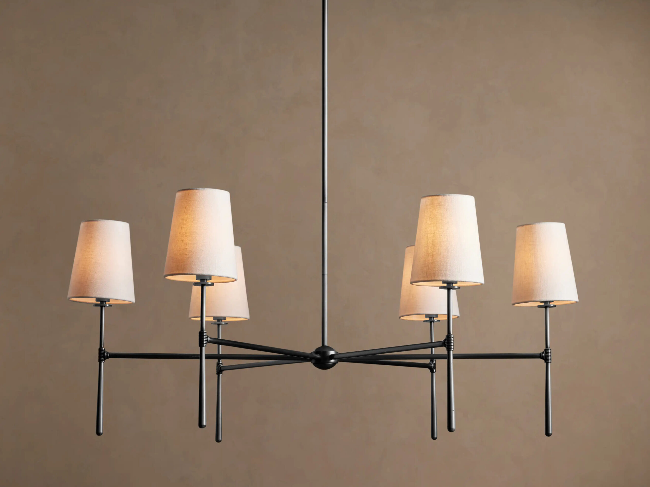 6610031H666_BYX260112 GV Bronze Chandelier with Round Linen Shades - Image 1