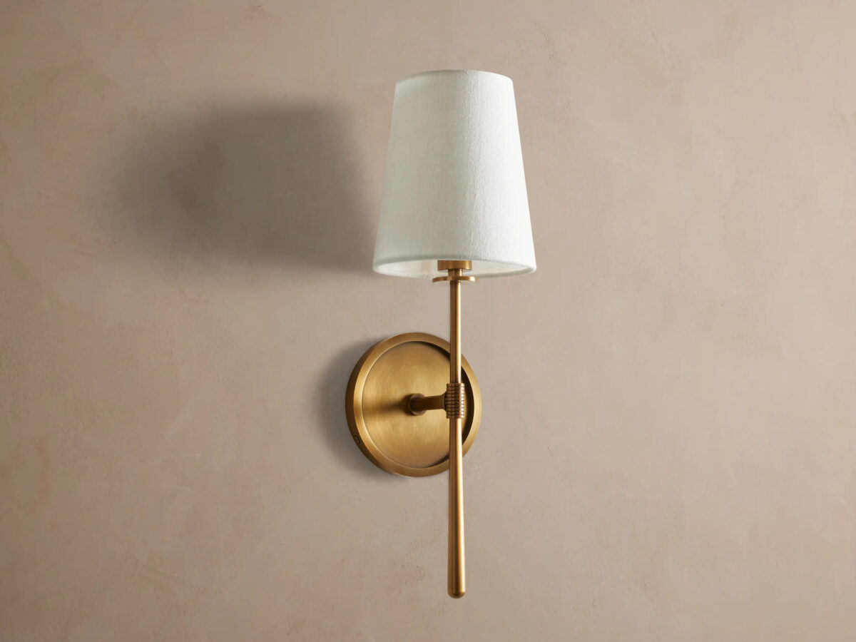 GV Modern Brass Sconce with Linen Shade - Image 2