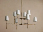GV Rhodes Brass Chandelier with Linen Shades - Image 2