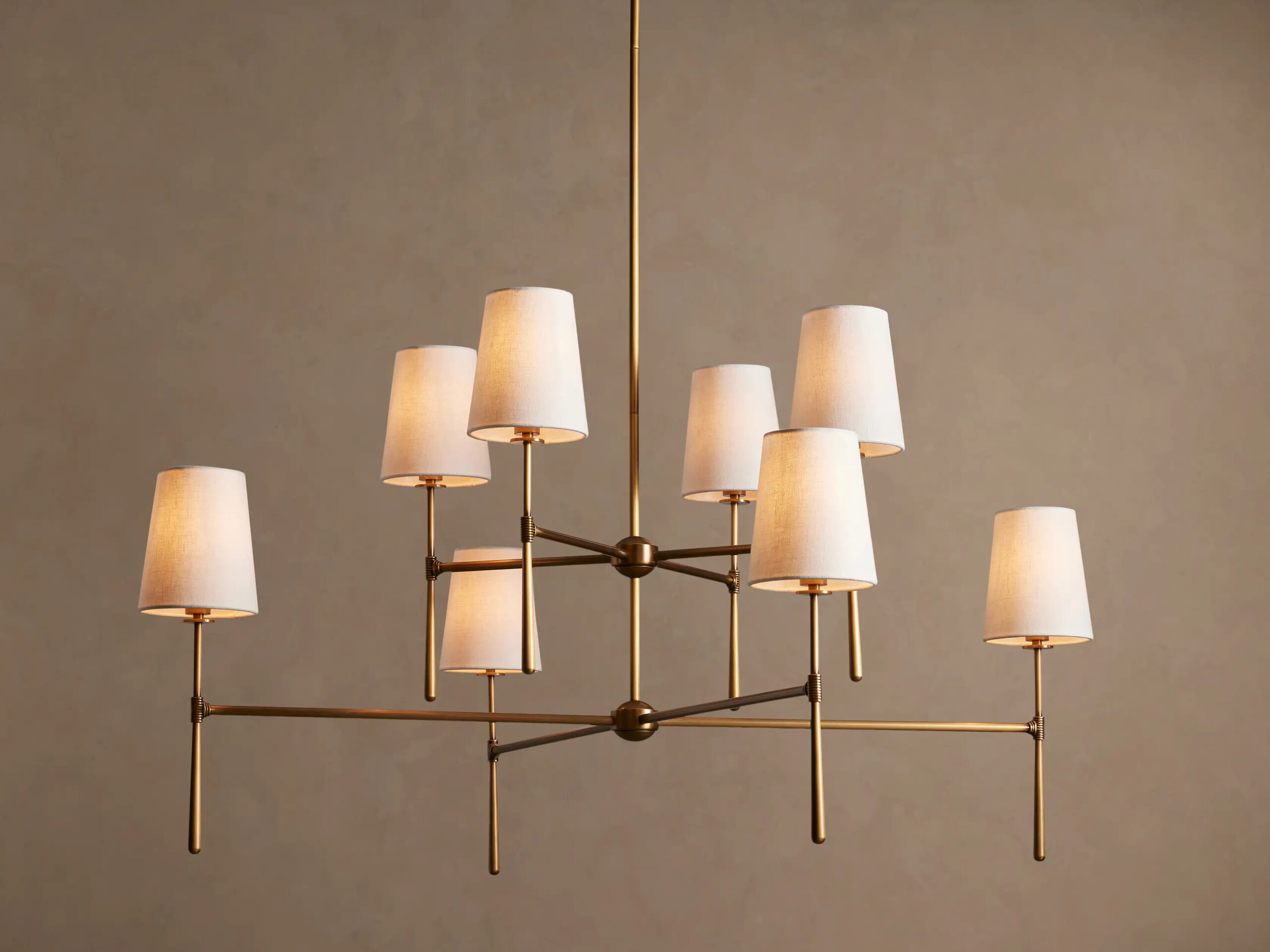 6610031H670_BZE260113 GV Rhodes Brass Chandelier with Linen Shades - Image 1