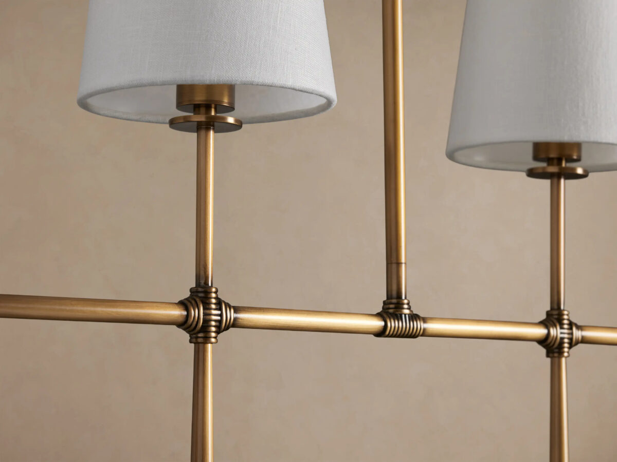 GV Brass Linen Light Linear Chandelier 5 Light - Image 3