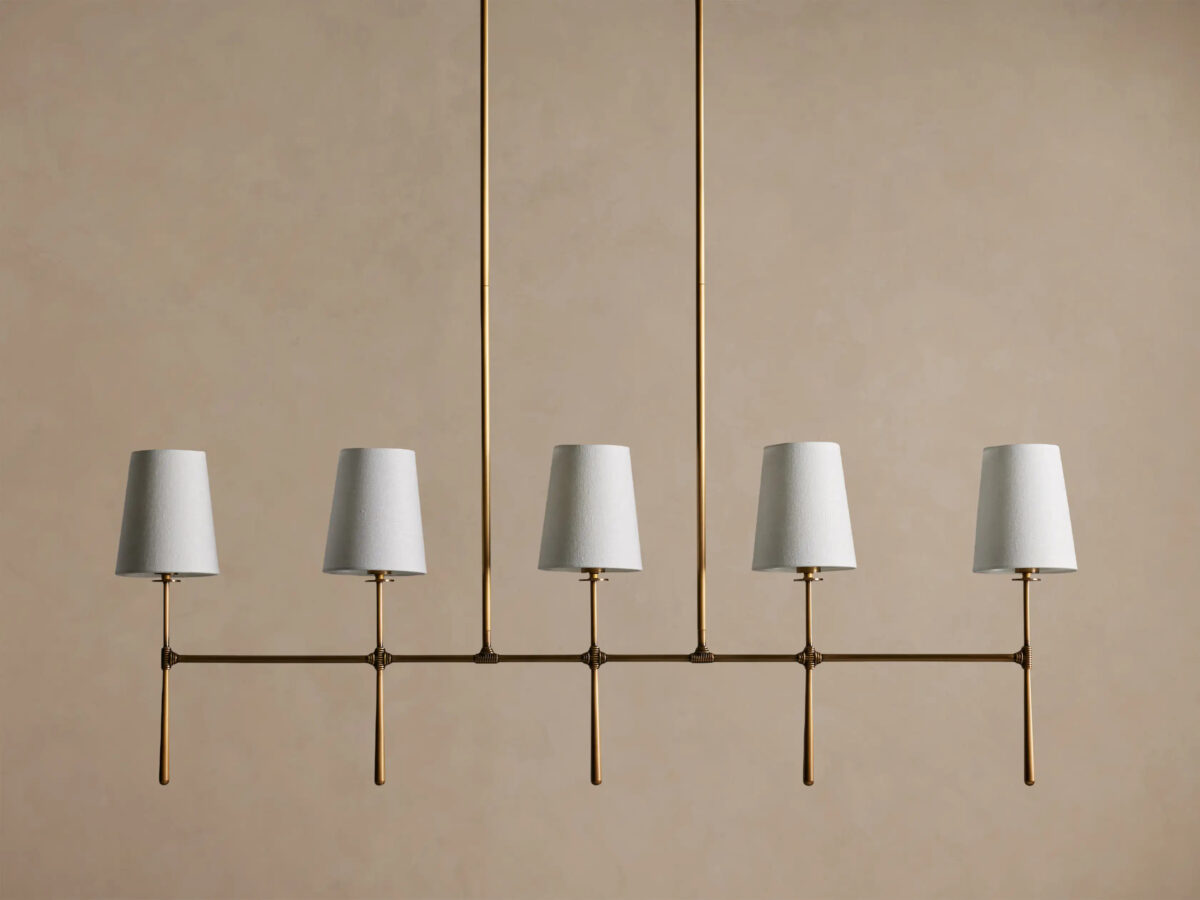GV Brass Linen Light Linear Chandelier 5 Light - Image 2