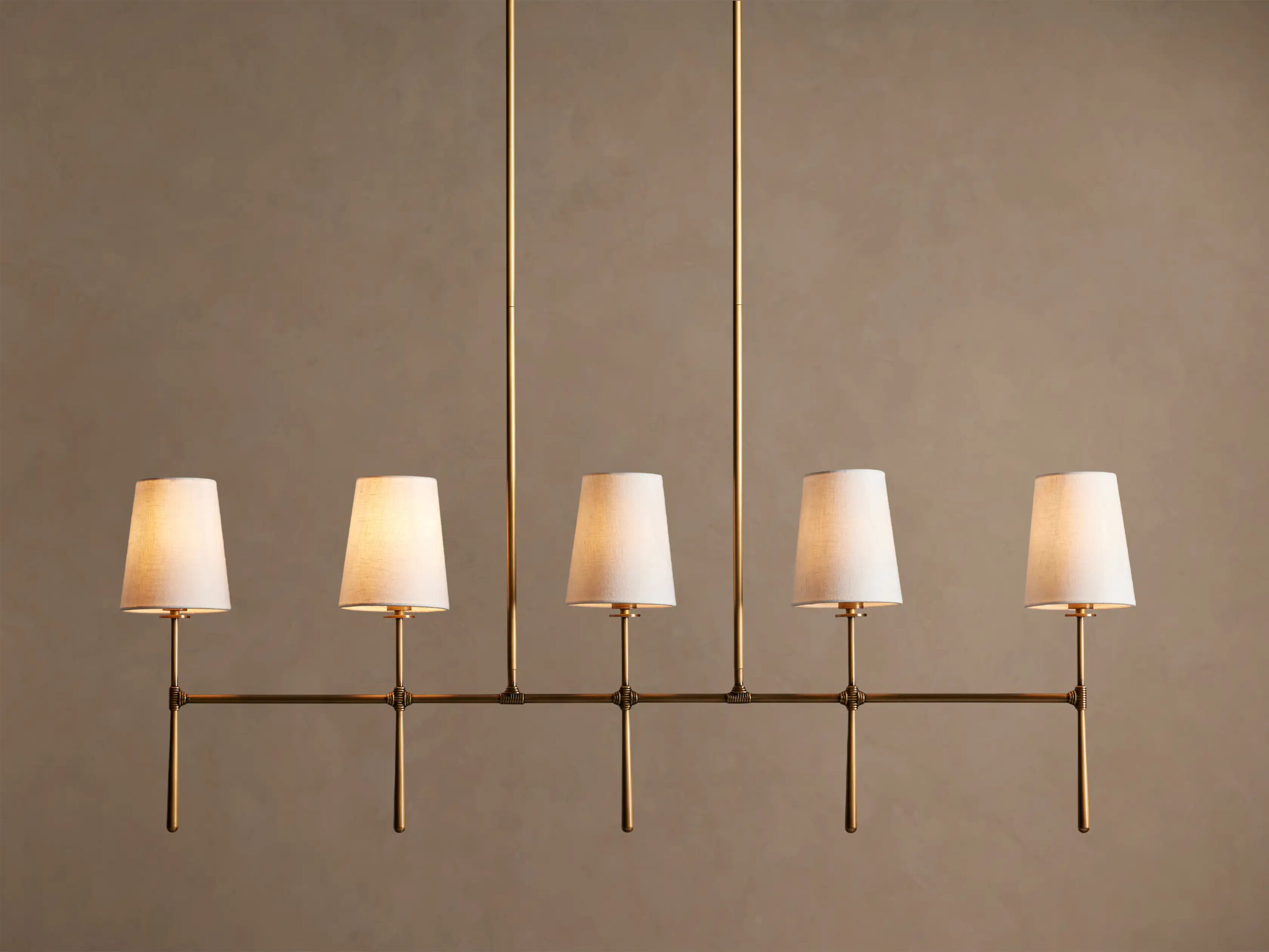 6610031H672_BZI260114 GV Brass Linen Light Linear Chandelier 5 Light - Image 1