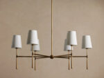 GV Rhodes Brass Chandelier with Linen Shades - Image 2