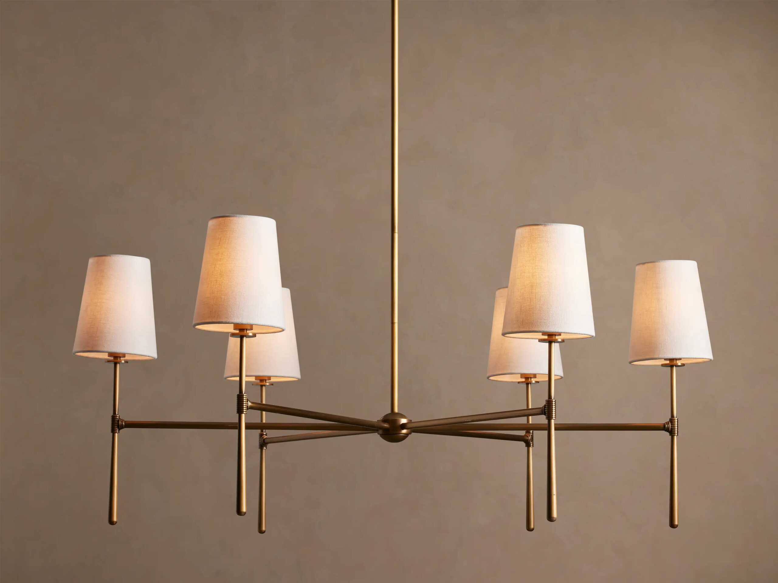 6610031H673_BZM260113 GV Rhodes Brass Chandelier with Linen Shades - Image 1