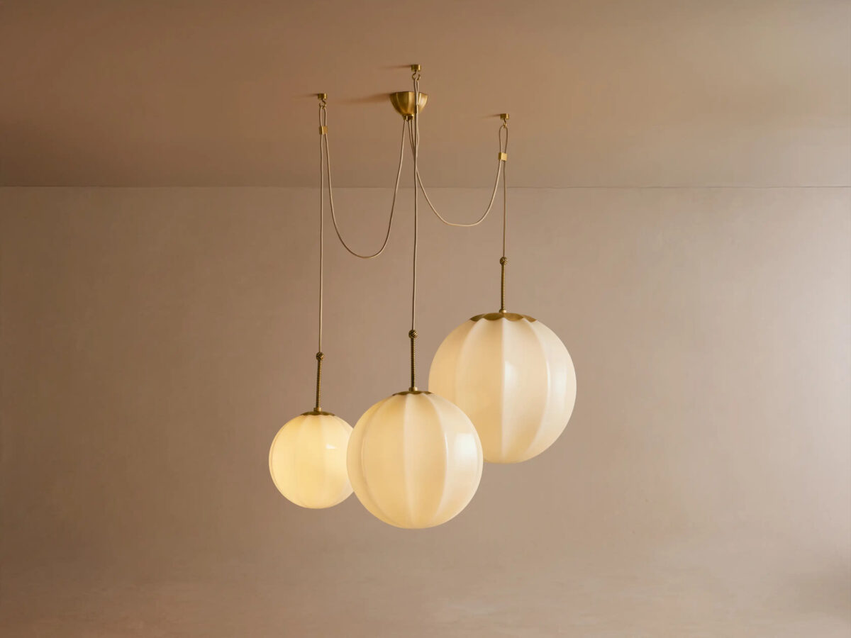 GV Brass Chandelier with Cream Glass Globes - Image 9