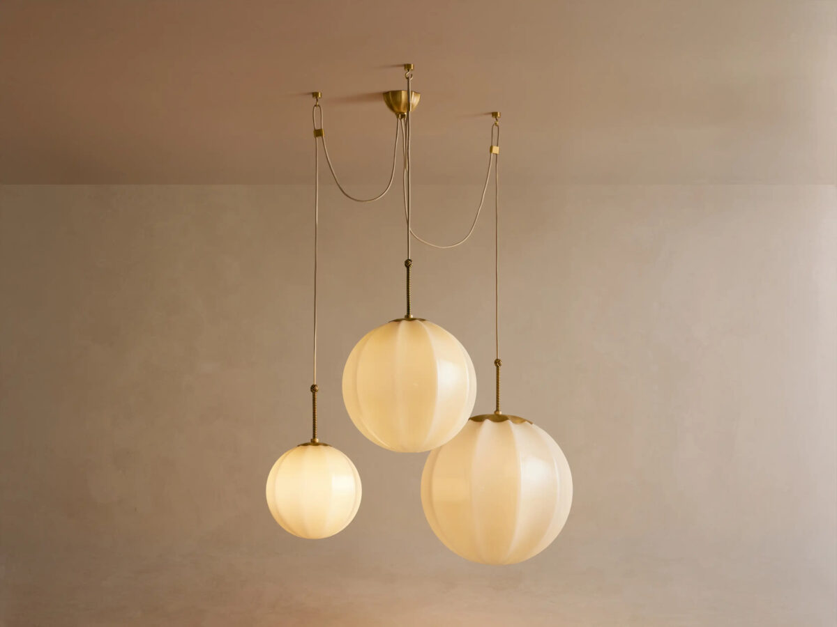 GV Brass Chandelier with Cream Glass Globes - Image 6