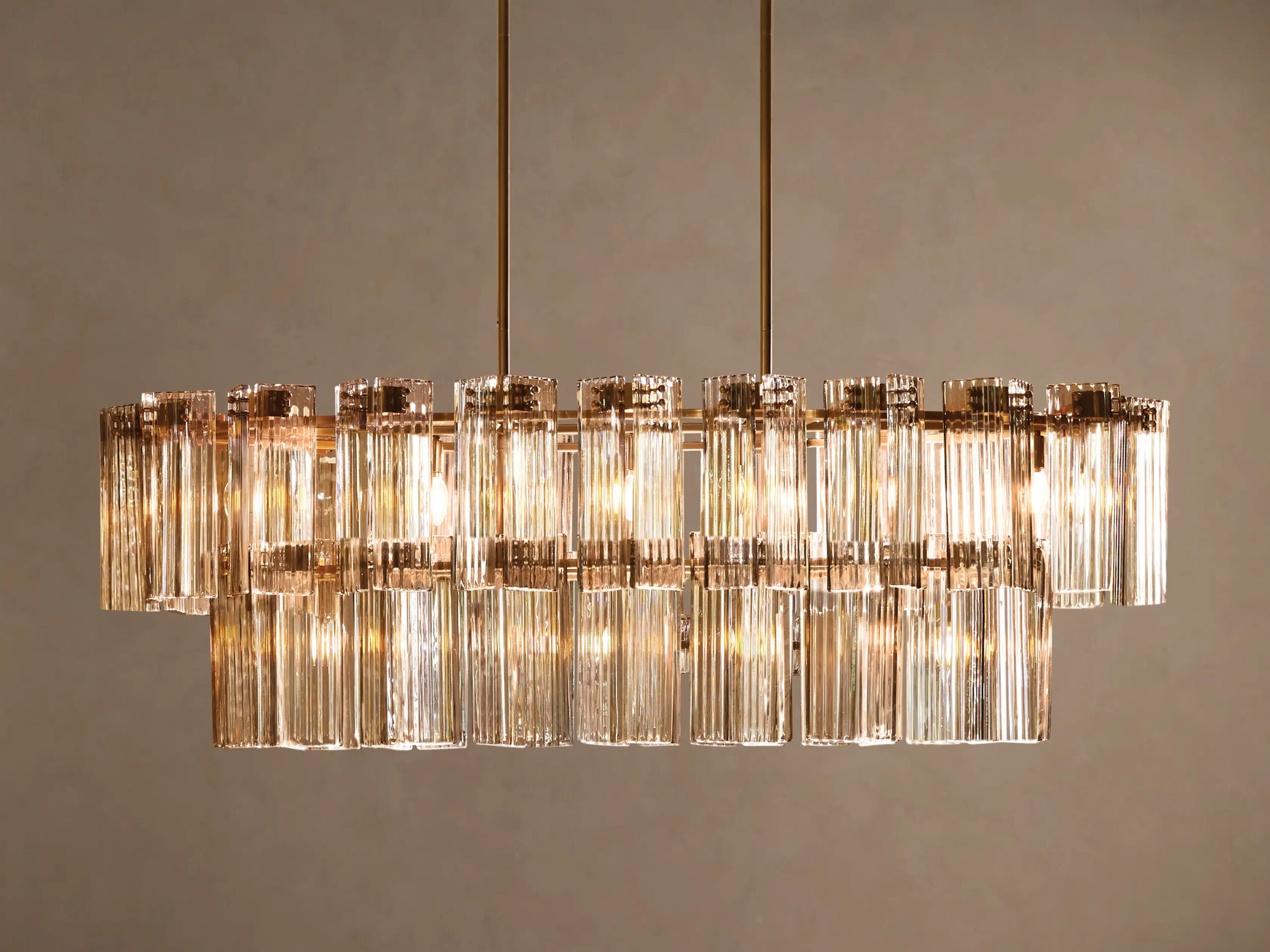 6610031H96KT_BNU260114 GV Brass Oval Light 72 Inch Tiered Glass Chandelier - Image 1