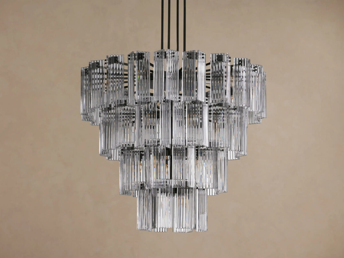 GV Glass Chandelier in Bronze with Clear Fluted Glass - Image 2