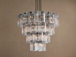 GV Glass Chandelier in Bronze with Clear Fluted Glass