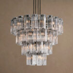 GV Glass Chandelier in Bronze with Clear Fluted Glass