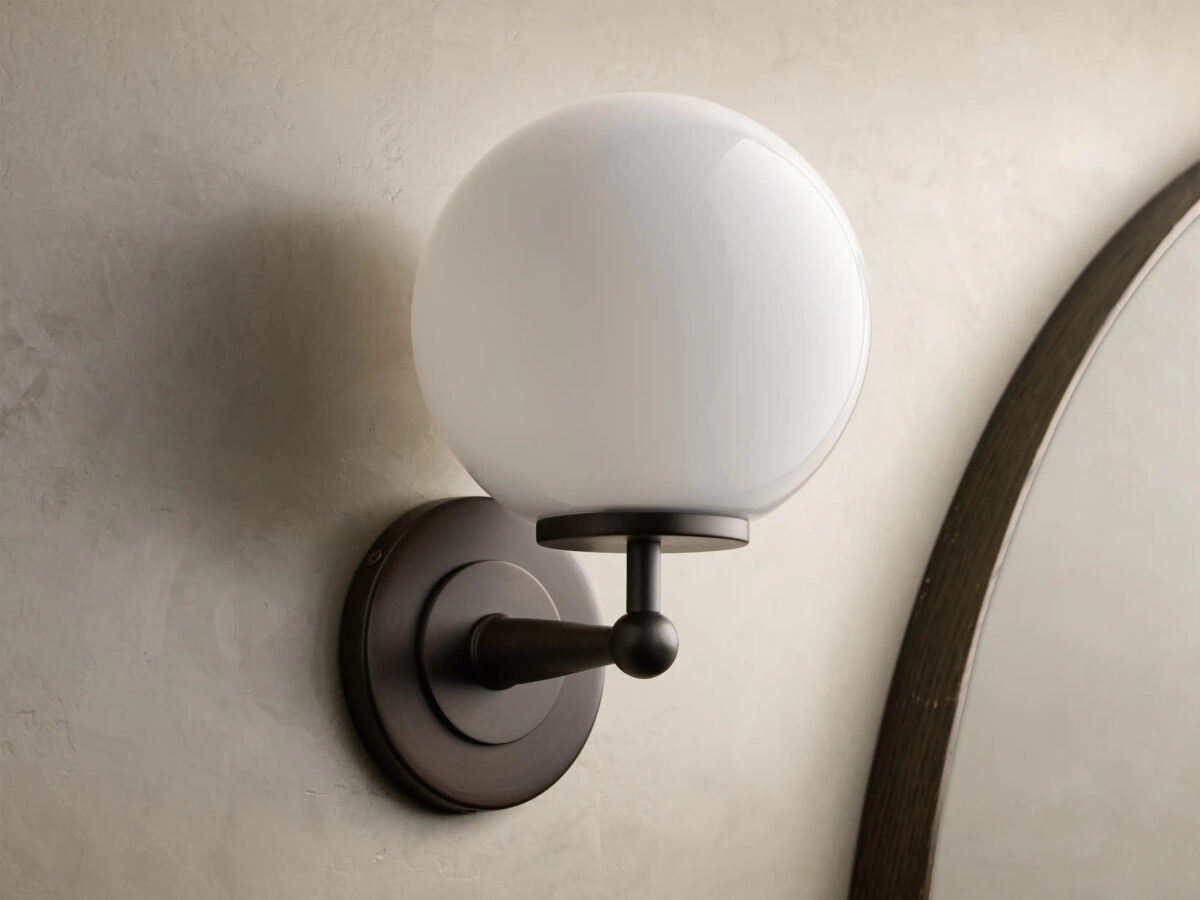 GV Fulton Bronze Glass Sconce with Milk Globe - Image 2
