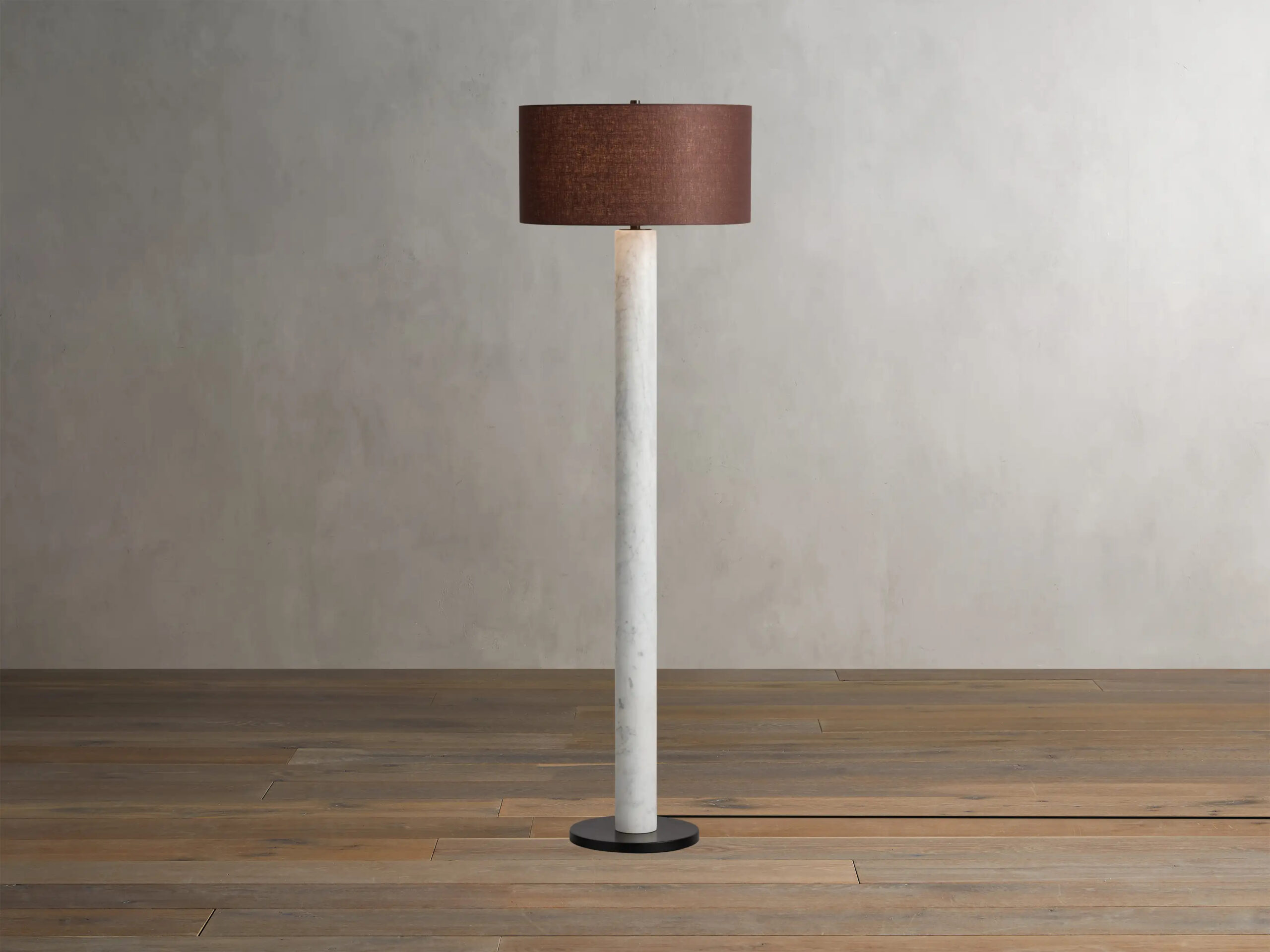 6610031L60KT_R240812 GV Brixton Marble Floor Lamp in Carrara with Brown Shade - Image 1