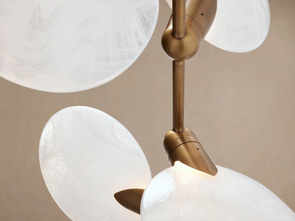 GV Lyla Glass Floor Lamp with Brass Finish and Travertine Base - Image 3
