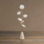 GV Lyla Glass Floor Lamp with Brass Finish and Travertine Base
