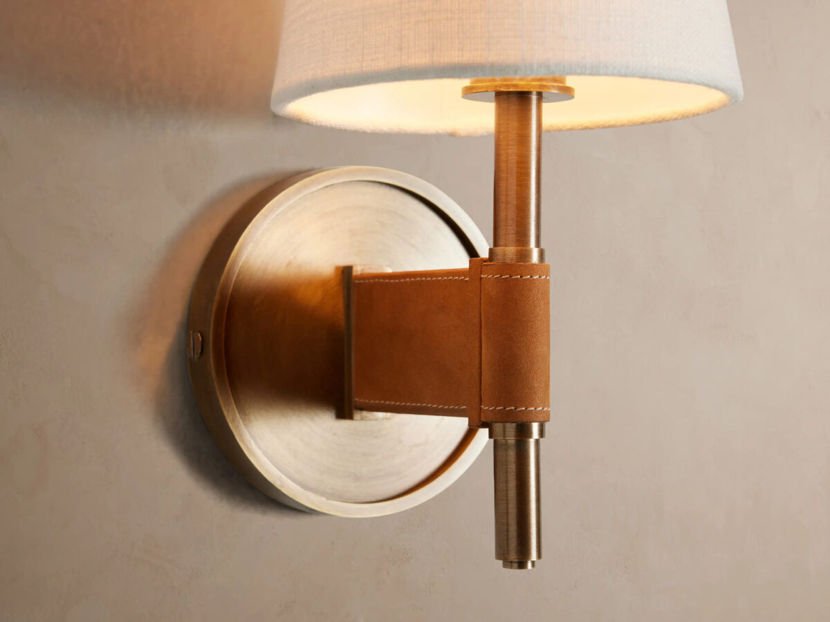 GV Hastings Modern Brass Sconce with Linen Shade - Image 3