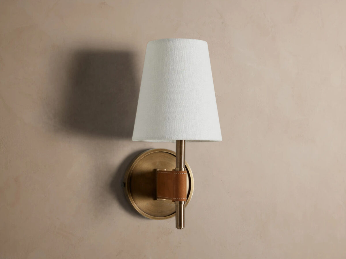 GV Hastings Modern Brass Sconce with Linen Shade - Image 2