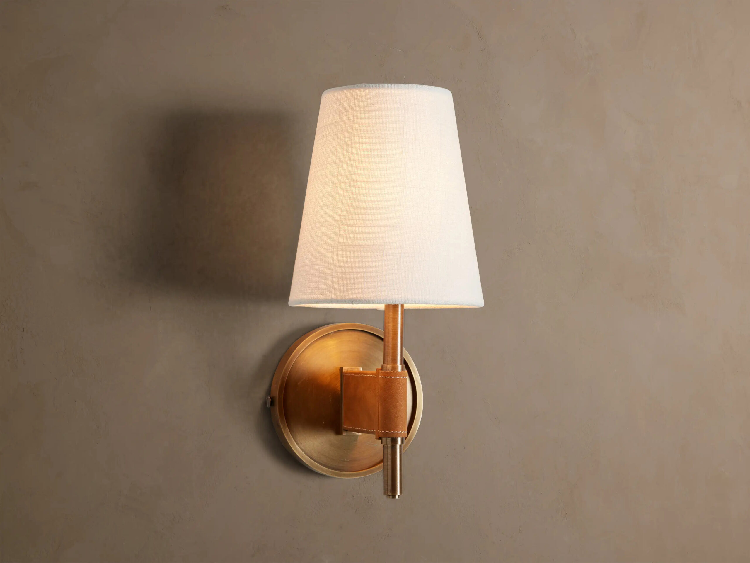 6610109H639_CNP260113 GV Hastings Modern Brass Sconce with Linen Shade - Image 1