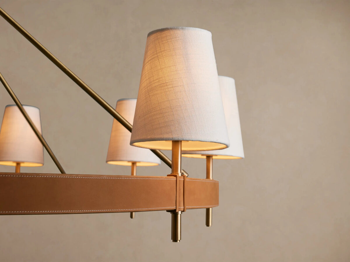GV Hastings Brass Chandelier 10 Light Round Linen Shade - Image 3
