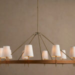 GV Hastings Brass Chandelier 10 Light Round Linen Shade