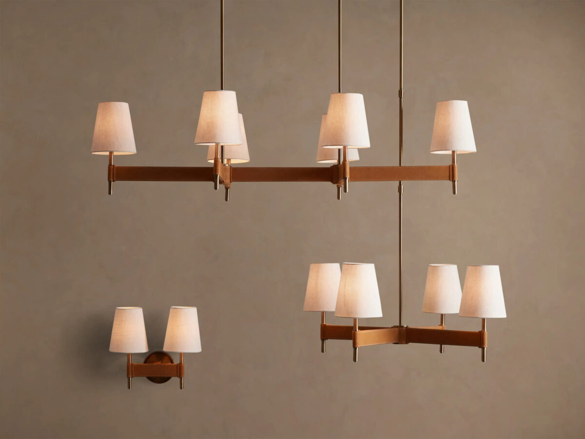 GV Hastings Brass Chandelier 10 Light Round Linen Shade - Image 5
