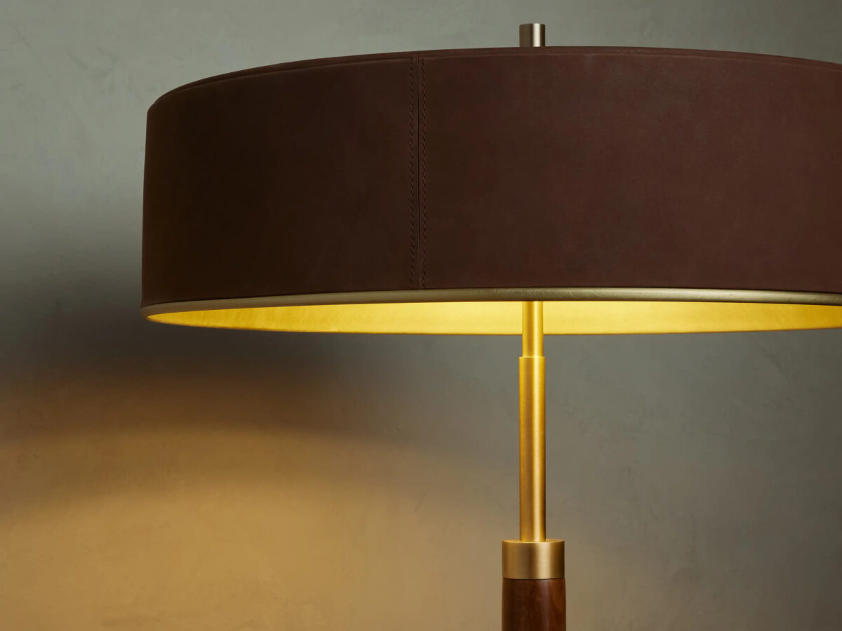 GV Anakin Wood Floor Lamp with Brass and Leather Shade - Image 3