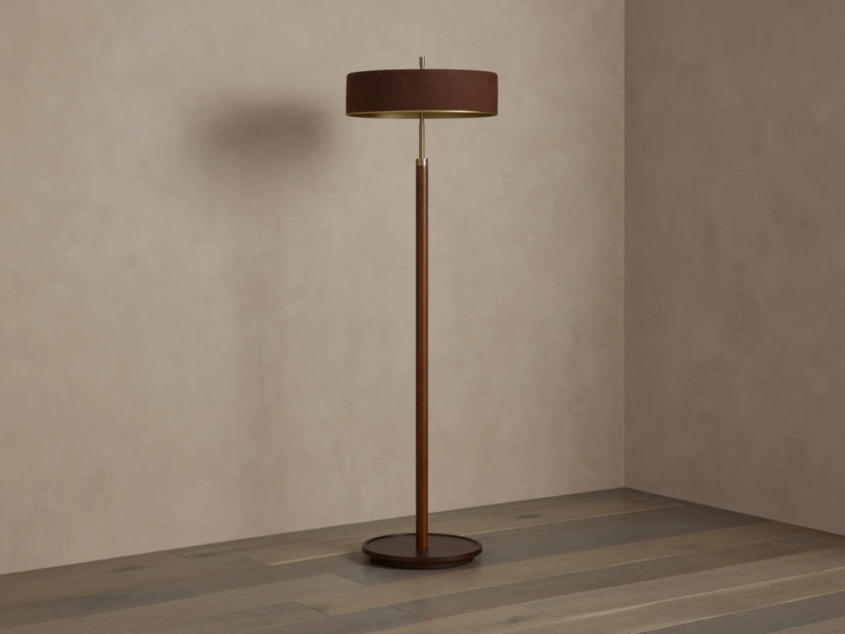 GV Anakin Wood Floor Lamp with Brass and Leather Shade - Image 2