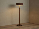 GV Anakin Wood Floor Lamp with Brass and Leather Shade