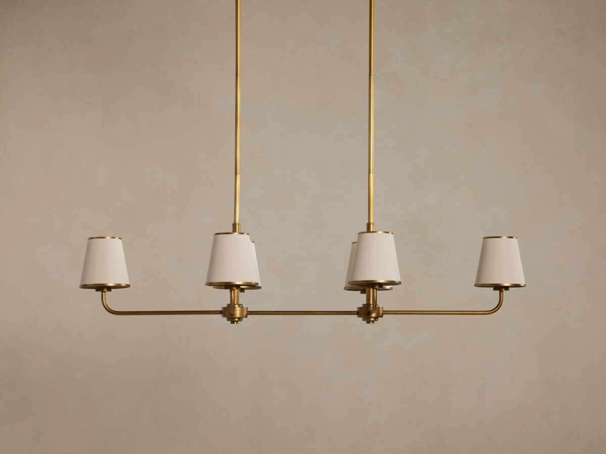 GV Iron Linear Chandelier with Pleated White Shades - Image 6