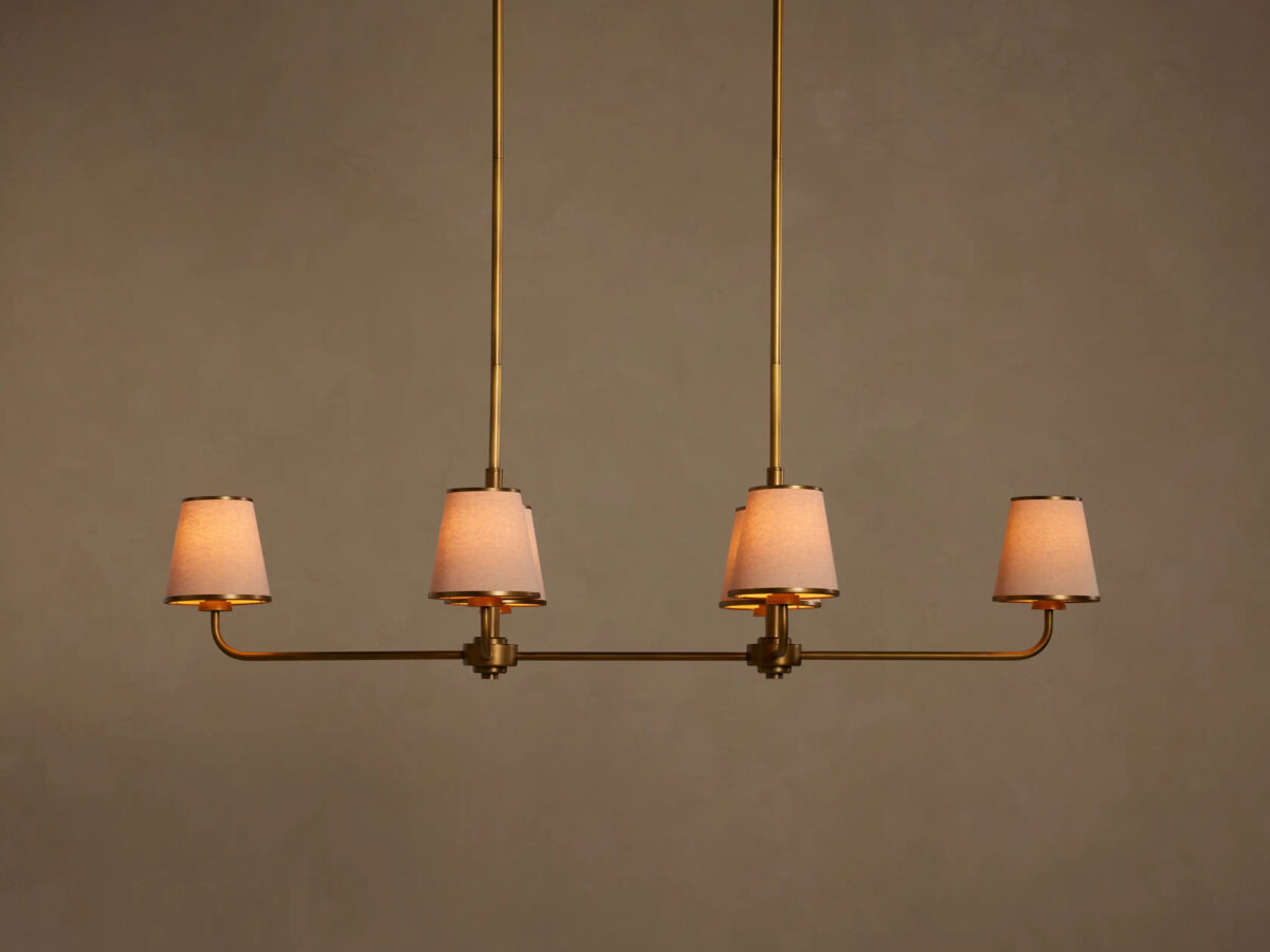 GV Iron Linear Chandelier with Pleated White Shades - Image 5
