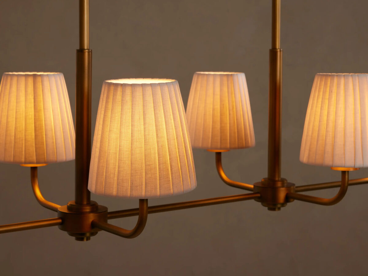 GV Iron Linear Chandelier with Pleated White Shades - Image 3