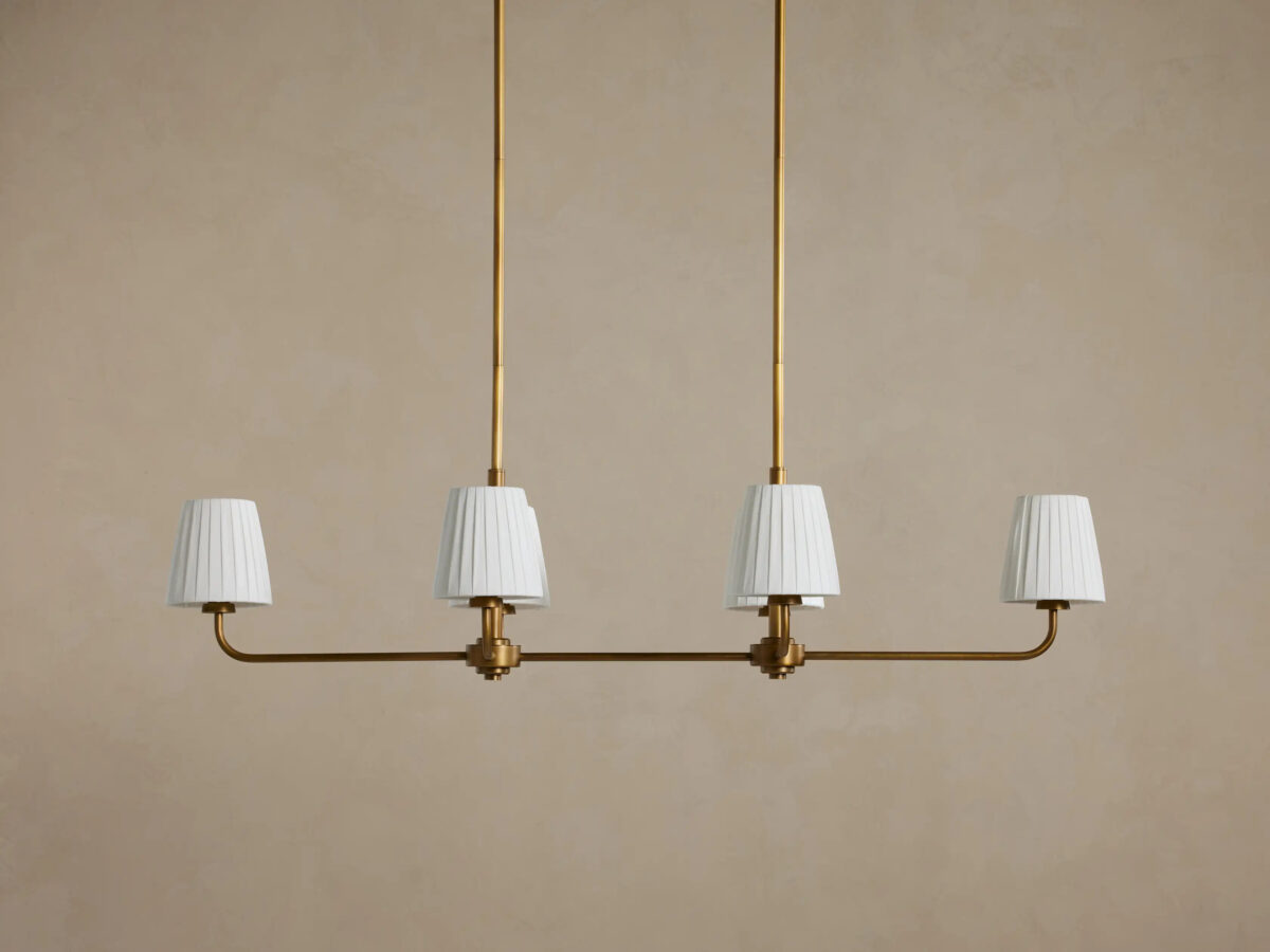 GV Iron Linear Chandelier with Pleated White Shades - Image 2