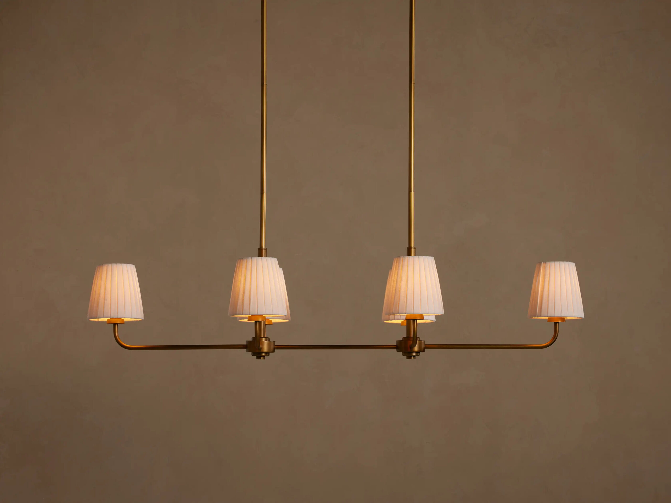 6610204H28KT_II260209 GV Iron Linear Chandelier with Pleated White Shades - Image 1