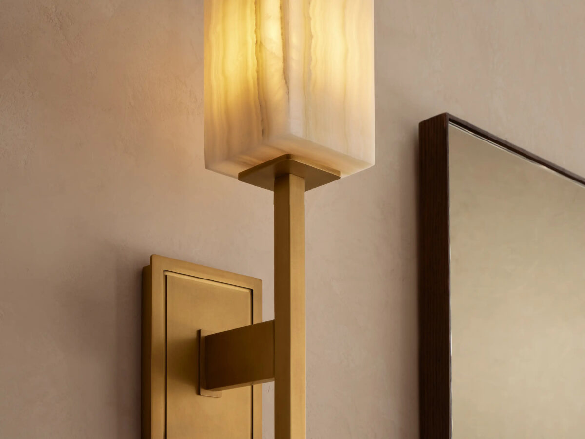 GV Cinda Modern Stone Sconce in Alabaster and Brass - Image 6