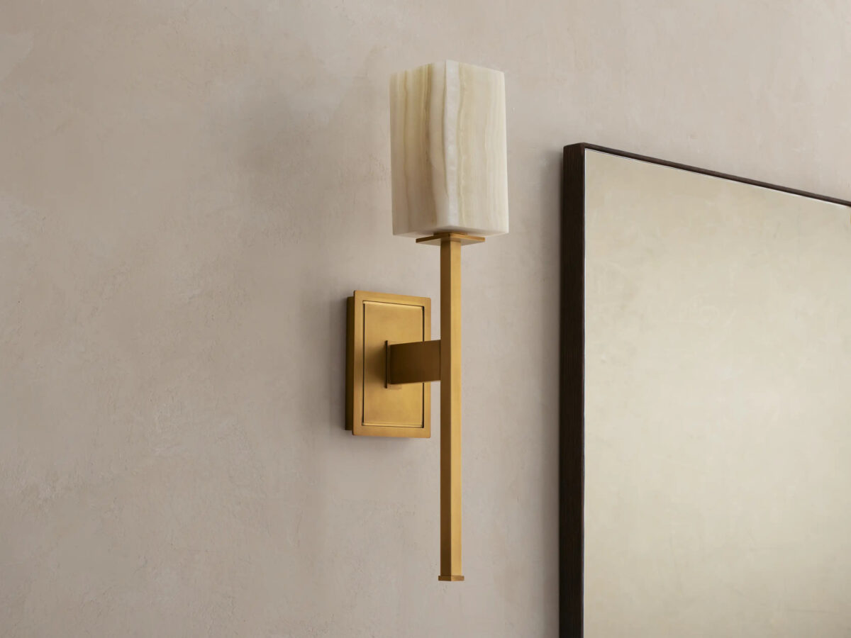 GV Cinda Modern Stone Sconce in Alabaster and Brass - Image 5
