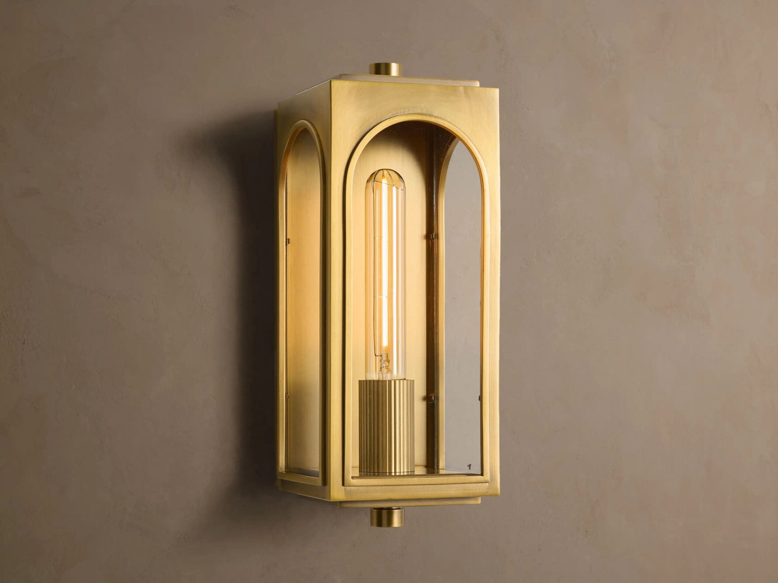 6610204H647_CVU260113 GV Palladian Brass Outdoor Sconce with Arched Glass - Image 1