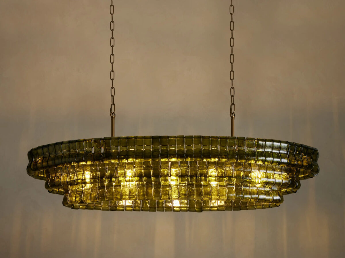 GV Glass Chandelier Ghiaccio Oval Green Bronze 54 Inch - Image 9