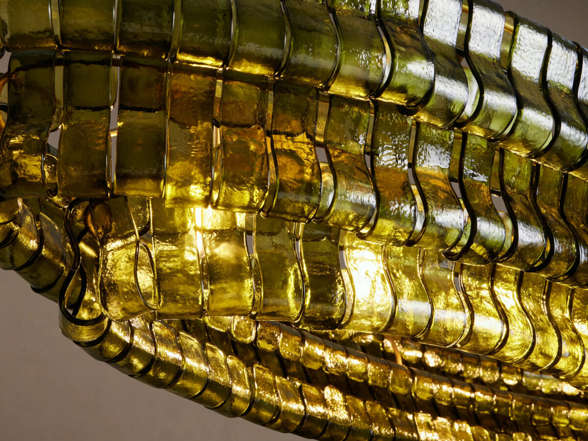 GV Glass Chandelier Ghiaccio Oval Green Bronze 54 Inch - Image 3
