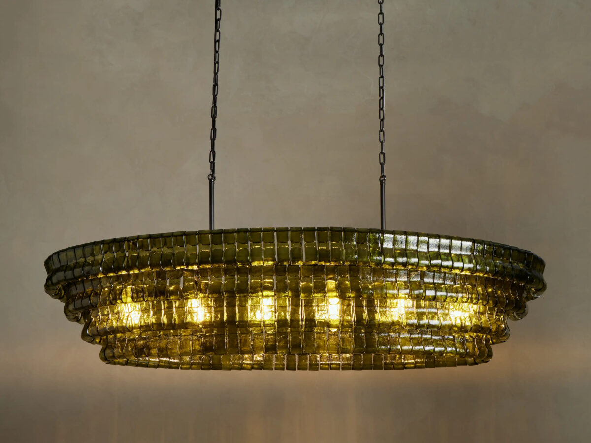 GV Glass Chandelier Ghiaccio Oval Green Bronze 54 Inch - Image 5