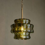 GV Ghiaccio Glass Modern Pendant in Green and Brass