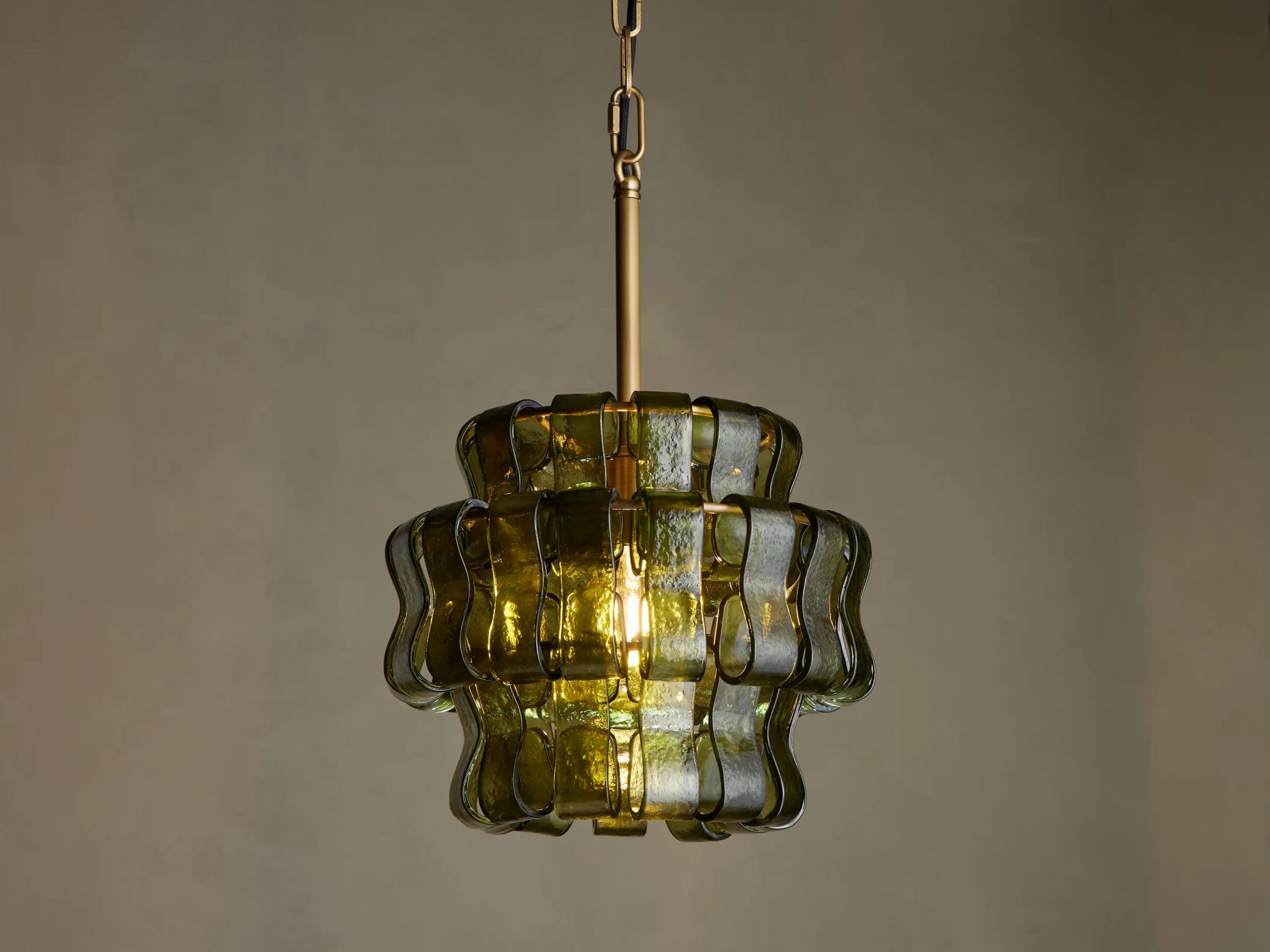 6610413H12KT_IS251223 GV Ghiaccio Glass Modern Pendant in Green and Brass - Image 1