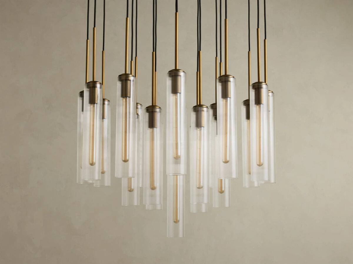 GV Colleena Glass Chandelier with Fluted Round Brass Frame - Image 4