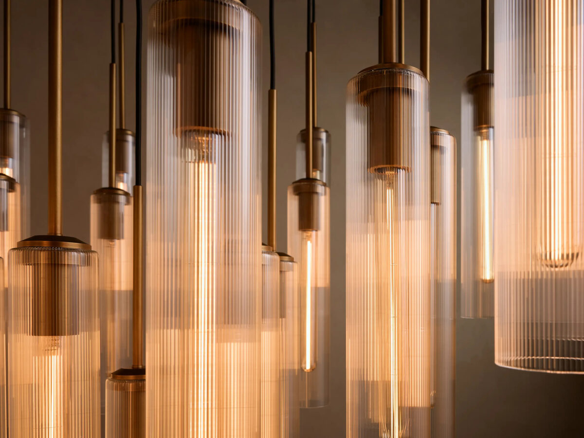 GV Colleena Glass Chandelier with Fluted Round Brass Frame - Image 7