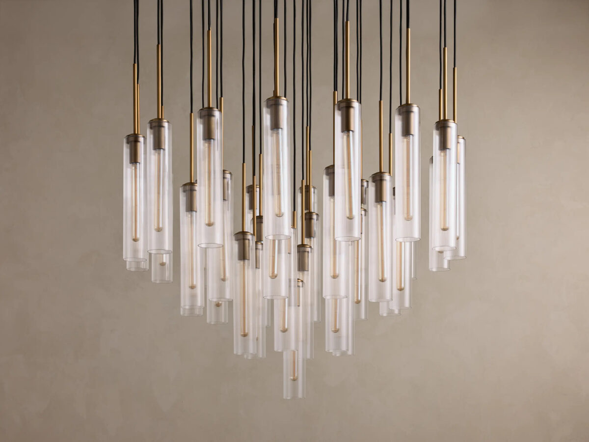 GV Colleena Glass Chandelier with Fluted Round Brass Frame - Image 6