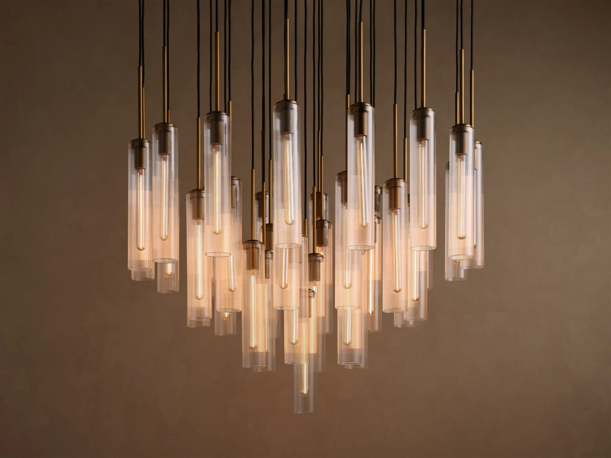 GV Colleena Glass Chandelier with Fluted Round Brass Frame - Image 5
